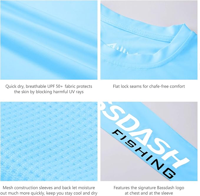 BASSDASH Fishing T Shirts for Men UV Sun Protection UPF 50+ Long Sleeve Tee T-Shirt