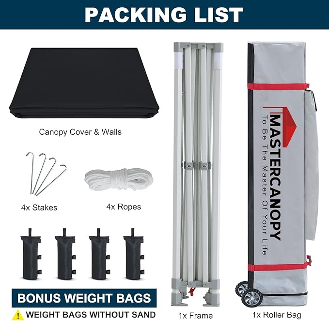 MASTERCANOPY 10x10 Premium Heavy Duty Pop Up Commercial Instant Canopy with Sidewalls(10x10 Black)