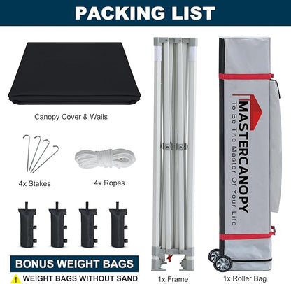MASTERCANOPY 10x10 Premium Heavy Duty Pop Up Commercial Instant Canopy with Sidewalls(10x10 Black)