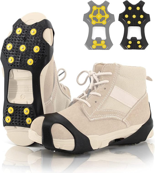 Non-Slip Ice Cleats Snow Grips, Strong Traction Crampons 11 Steel Studs, for Shoes and Boots, Snow Ice Walking