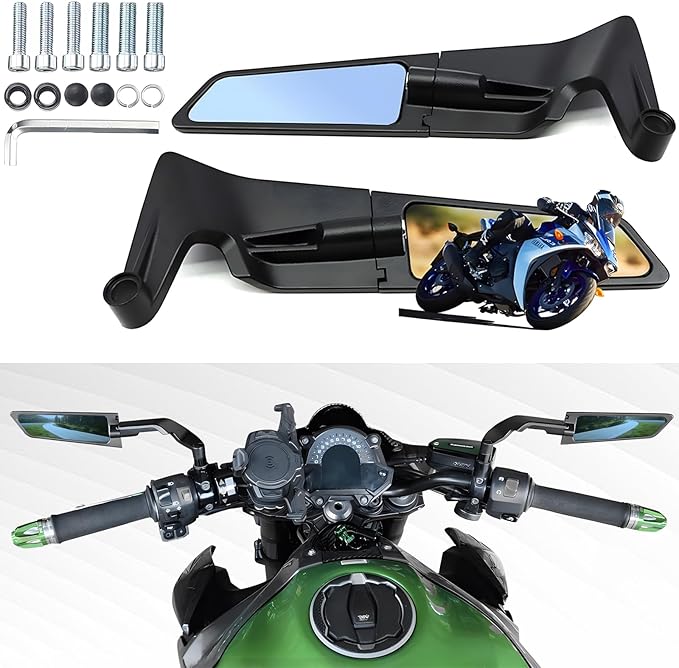 Motorcycle Rear View Mirrors, Stealth Wind Wing Side Mirrors Compatible with 2025 Kawasaki Z400 Z650 Z900 Z1000 Duke 125 200 250 390 690 790 1290 MT03 MT07 MT09 MT10 etc(Anti-glare)