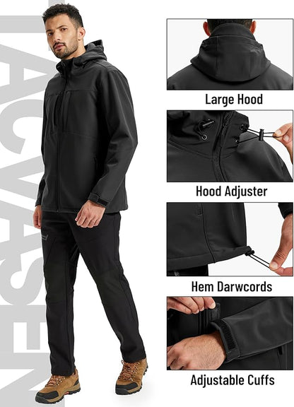 TACVASEN Men's Softshell Jacket with Hood Waterproof Tactical Fleece Coat Winter Windbreaker Lightweight Rain Jackets