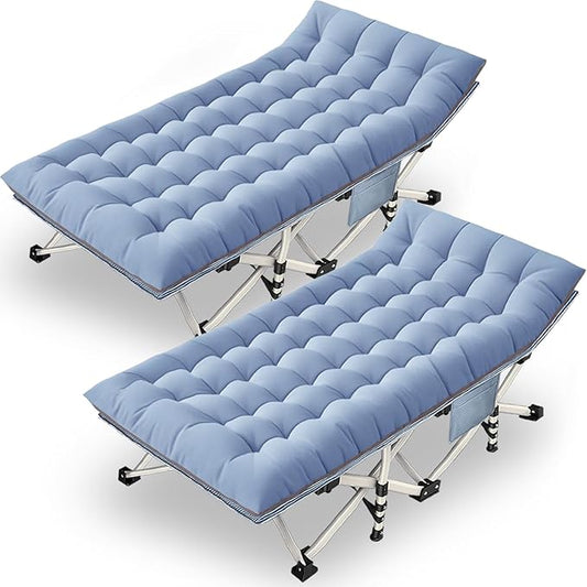 Oversize Camping Cot 2 Pack Extra Large Camping Bed for Adults Cot for Sleeping with Mattress Heavy Duty Portable Folding Cot with Carry Bag for Hiking Camping Office Nap Outdoor Indoor Easy to Set Up