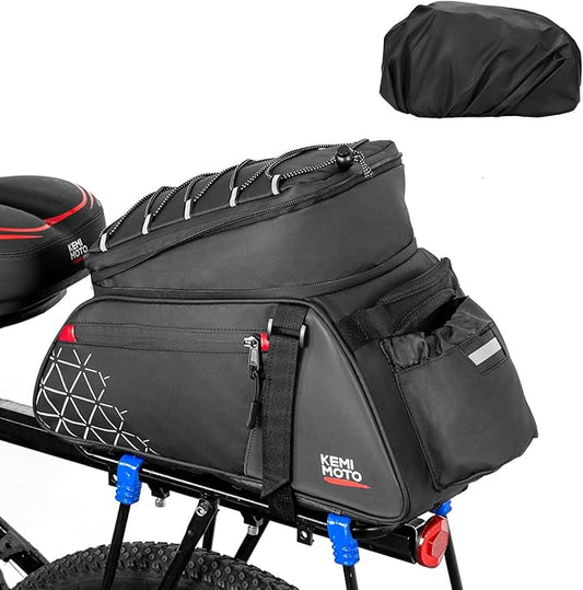 KEMIMOTO Bike Bag PVC Bicycles Rear Rack 15L Bicycles Trunk Pannier with Waterproof Cover and Water Cup Bag for Commuter Travel Outdoor