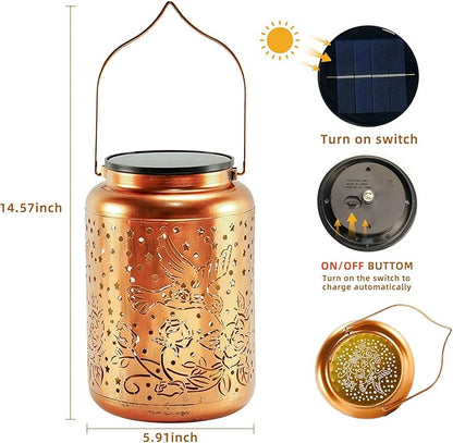 Hummingbird Solar Lanterns Outdoor Waterproof, 14.6'' Large Lamps, Upgraded 2000mAH Battery, Metal Christmas Gift, Birthday Gifts for Women Mom Grandma, Garden Yard Patio Lawn Pathway Decor