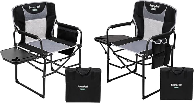 SUNNYFEEL Oversized Camping Directors Chair 2 Pack, Portable Folding Lawn Chairs for Adults Heavy Duty with Side Table,Pocket for Beach, Fishing,Picnic,Concert Outdoor, Foldable Camp Chairs