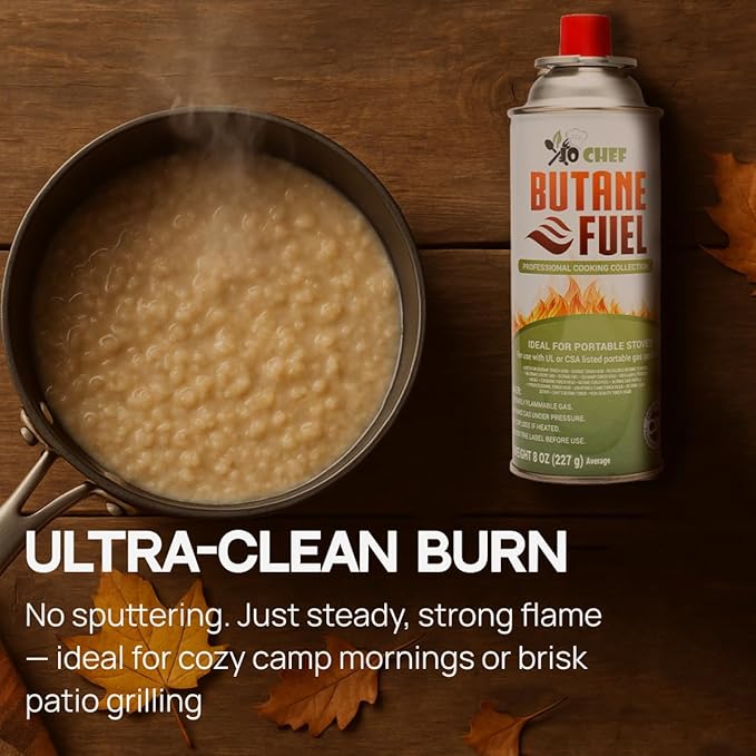 Jo Chef Butane Fuel Canister, 8 oz Butane Cylinder - Pure Refined Gas for Camping Stove or Creme Brulee Blow Torch, 8 Cans
