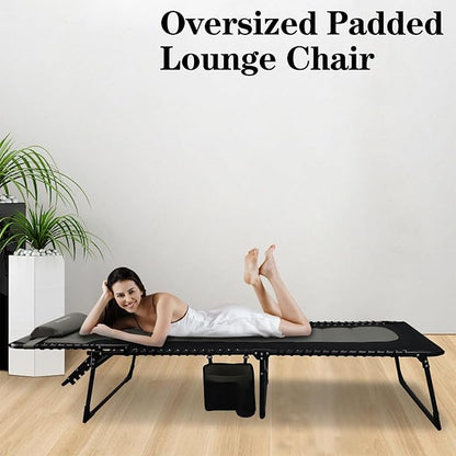 Oversized Padded Outdoor Folding Lounge Chair for Adults 330Ibs Patio Chaise Lounge for Outside 5-Position Adjustable Reclining Beach Chair with Pillow Pocket