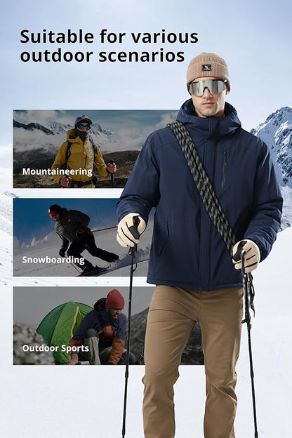 CAMELSPORTS Mens Winter Jacket Waterproof Warm Snow Ski Jackets Faux Fur Fleece Rain Coats with Removable Hood