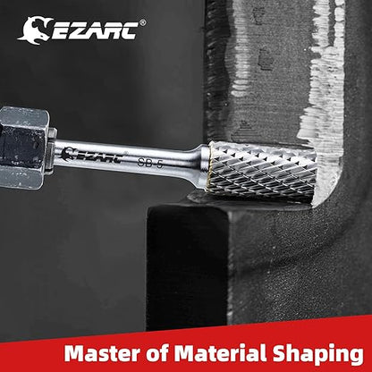 EZARC Tungsten Carbide Rotary Burr Bit, SB-5 Double Cut Carbide Burr 1/4" Shank Die Grinder Cutting Burrs Bit for Metal Working & Sturdy Storage Case