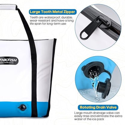 THKFISH Insulated Fish Cooler Bag, Fish Kill Bag for Caught Fish, 40x16in 25x17.5in Portable Waterproof Insulated Fish Bag Keeps Ice for 24 Hours