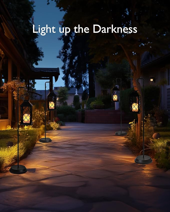 Homemory Solar Lanterns Outdoor Waterproof Hanging with Flickering Flameless Candles, 2 Pack 13'' Garden Outdoor Lantern Decorative for Patio Front Porch Backyard Balcony Cabin Outside Table(Black)