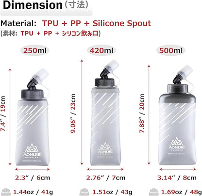 Azarxis TPU Soft Flask Collapsible Water Bottles BPA-Free 250ml 350ml 500ml 600ml for Hydration Vest Pack Running Hiking Cycling Climbing