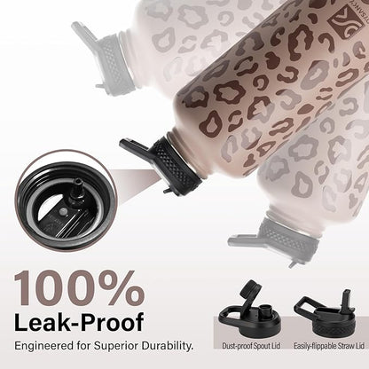 Insulated Water Bottle | Thickened Stainless Steel for Gym and Hiking with Straw, Carrier Bag, Handle Strap | BPA-Free 87 oz