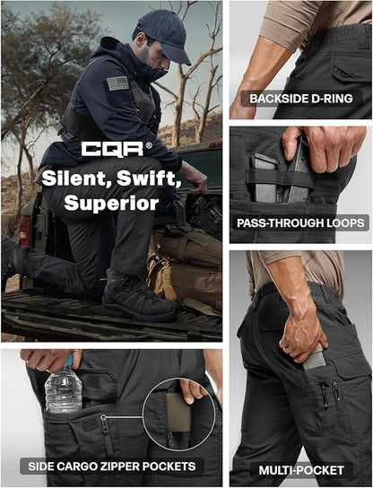 CQR Men's Flex Stretch Tactical Pants, Water Resistant Ripstop Cargo Pants, Lightweight EDC Outdoor Work Hiking Pants