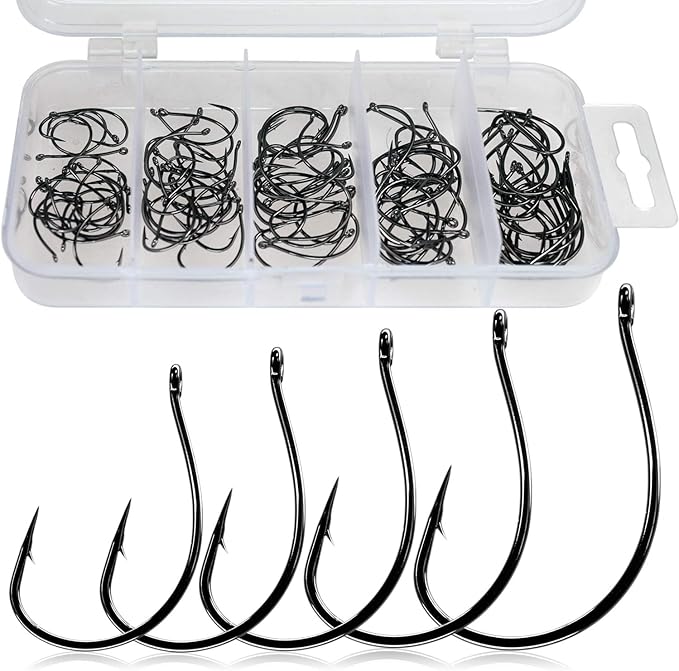 thkfish 50Pcs/100Pcs/Box Fishing Hooks Drop Shot Hooks Wacky Worm Fish Hooks Size #3#2#1 1/0 2/0 Offset Circle Hooks for Fishing