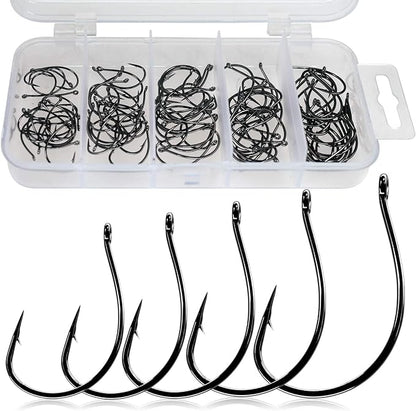 thkfish 50Pcs/100Pcs/Box Fishing Hooks Drop Shot Hooks Wacky Worm Fish Hooks Size #3#2#1 1/0 2/0 Offset Circle Hooks for Fishing