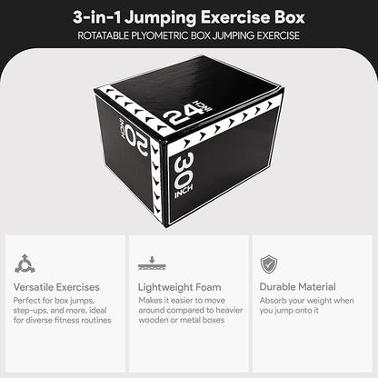 BalanceFrom 3-in-1 Foam Plyometric Jump Box for Home Gym with Multiple Height Options – Versatile Plyo with Non-Slip Surface for Strength, HIIT, Step-Ups, and Agility Training