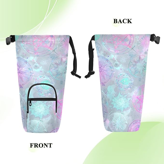 Rainbow Color Circular Pentagrams Stars Water Bottle Holder with Strap Insulated Water Bottle Carrier Crossbody Bags Pouch with Phone Pocket for Travel Gym Hiking Walking Running