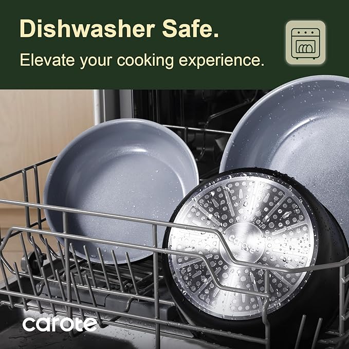 CAROTE 19PCS Ceramic Cookware Sets, Pots and Pans Set Non Stick Non Toxic, Induction Cookware, Kitchen Cookware Sets, Pots Set for Healthy Coooking, Gray