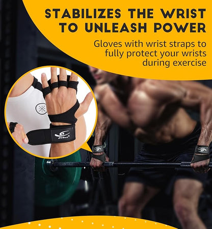 HiRui Ventilated Workout Gloves for Men Women, Built-in Wrist Wraps and Non-Slip Palm Silicone to Avoid Calluses, Exercise Gym Gloves for Training Powerlifting Weightlifting