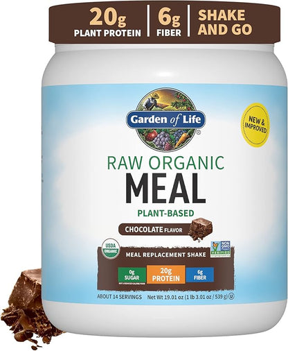 Garden of Life Meal Replacement Shakes, Raw Organic, Chocolate Protein Powder with Plant Based Pea Protein, Sprouts, Greens, Probiotics, Dairy Free 14 Servings