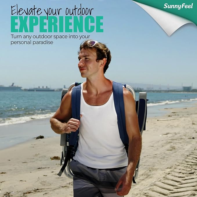 SUNNYFEEL Beach Chairs for Adults 2 Pack 5 Position Lay Flat, Portable Folding Backpack Beach Chair Heavy Duty with Cooler Bag, Cup Holder for Outdoor/Lawn/Picnic, Foldable Camping Chair