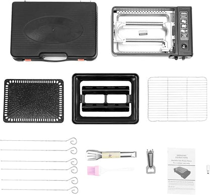 Portable Butane Stove -2 in 1 Compact Gas Grill Stove with Detachable Grate + Carry Case | Dual Fuel Tabletop BBQ for Camping, Korean BBQ, Tailgating | Fast Stainless Steel Outdoor Cooker