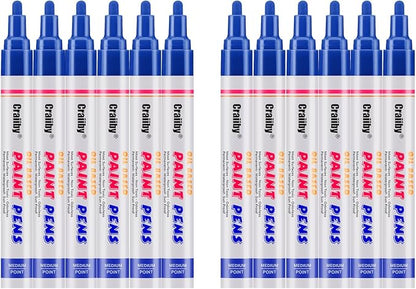 Blue Paint Markers, 12 Pack Oil-Based Waterproof Quick Dry Permanent Paint Pen Set for Rocks Painting, Wood, Fabric, Plastic, Canvas, Glass, Mugs, Metal, Tire, Stone, DIY Craft