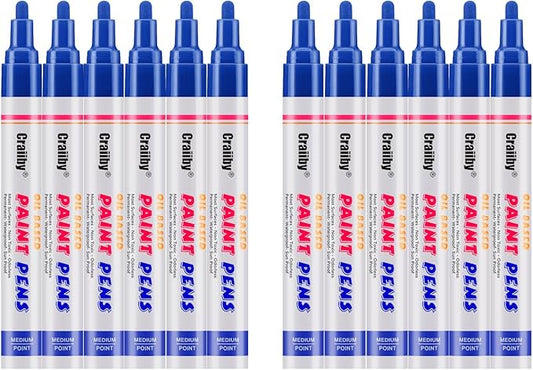 Blue Paint Markers, 12 Pack Oil-Based Waterproof Quick Dry Permanent Paint Pen Set for Rocks Painting, Wood, Fabric, Plastic, Canvas, Glass, Mugs, Metal, Tire, Stone, DIY Craft