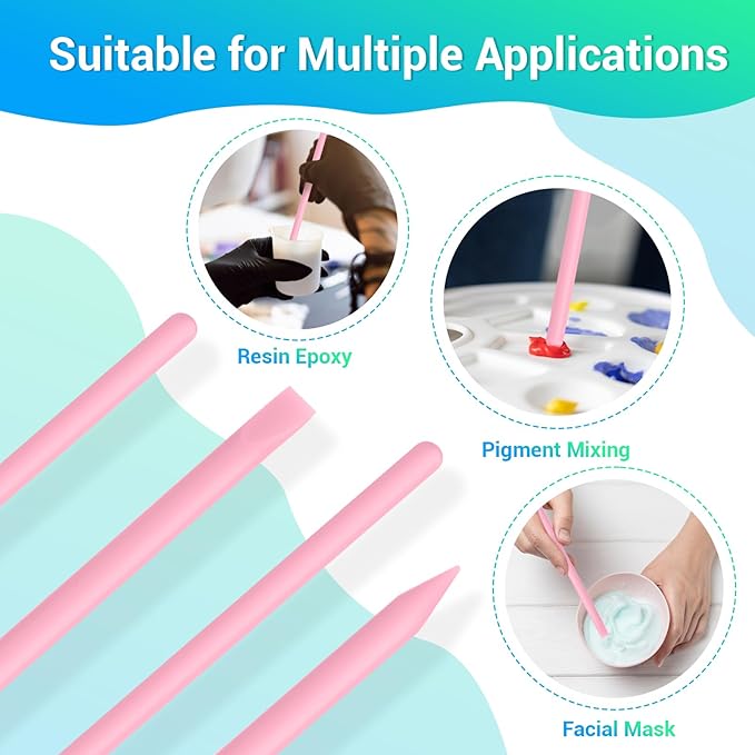 Gartful 4PCS Silicone Stir Sticks Kit for Casting, 2pcs Stick Rods for Resin, 2pcs Pointed Silicone Mixing Sticks, DIY Craft Tool for Resin Epoxy, Paint, Liquid, Pink