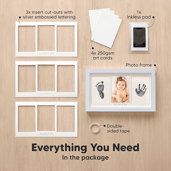 Inkless Baby Hand and Footprint Kit Boy, Girl - No Mess Ink Pad for Handprint, Clean Touch Dog Paw Print Kit, Personalized Baby Shower Gifts, Nursery Newborn Keepsake Frame (Mist Blue)