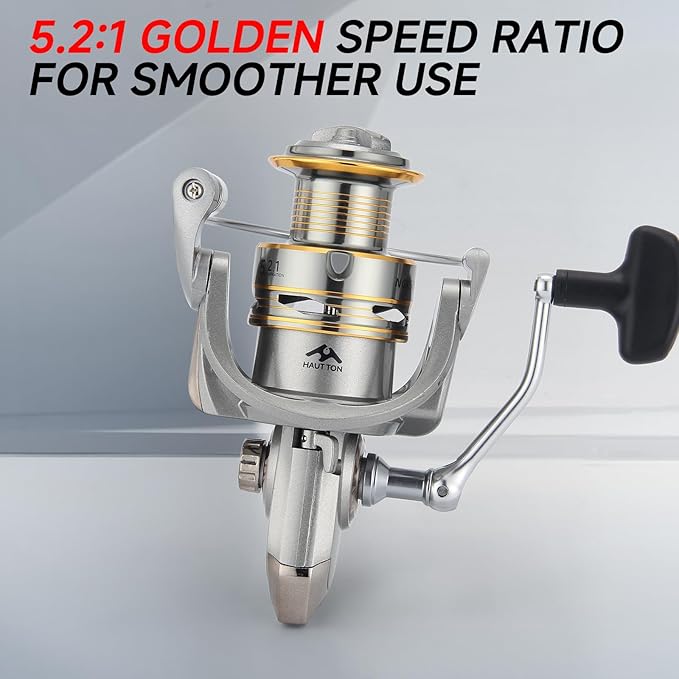 HAUT TON Spinning Reel 8000/9000/10000/12000/14000,6+1BB Metal Surf Fishing Reels,4.8:1 Gear Ratio 55lbs Drag Heavy Long Casting Inshore Saltwater Monster Fish