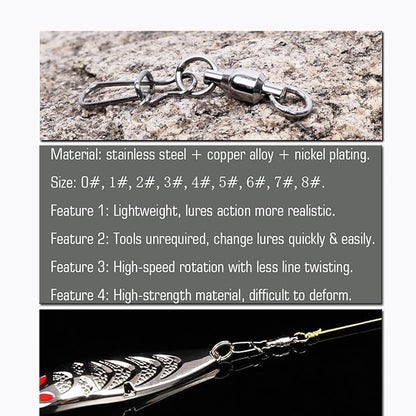 AMYSPORTS Duo Lock Snap Fishing Swivels Stainless Barrel Swivels Fishing Lure Snap Swivels Ball Bearing Swivels Fishing Tackle for Saltwater Fishing Freshwater Fishing