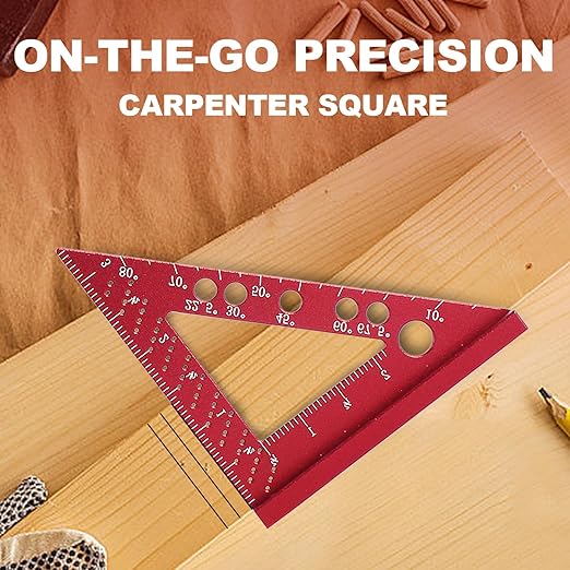 Carpenter Square, Small Triangle Square, 90 Degree Small Square Ruler, Woodworking Measuring Tool with Fixed Miter Angle Pin (Red)