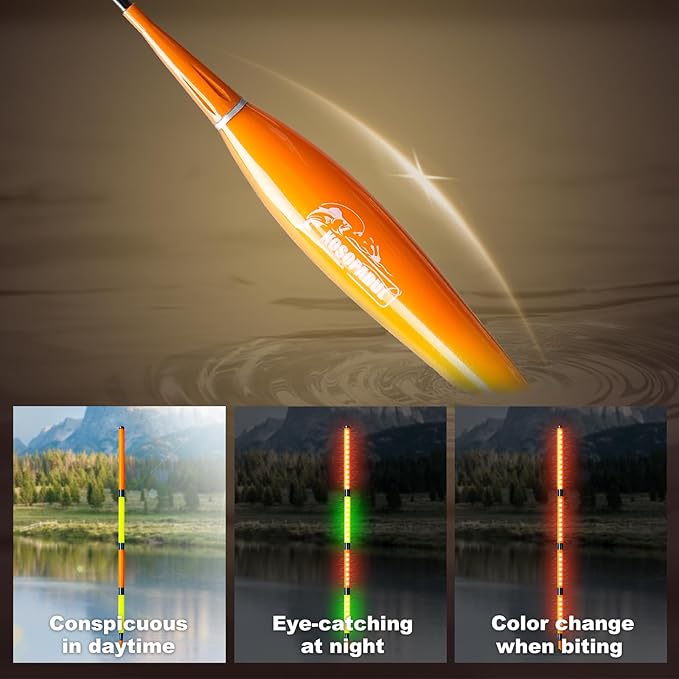 Fishing Bobbers, Light up Bobbers Night Fishing, Fishing Floats, Glow in The Dark Bobbers, Slip Bobbers for Fishing, Day or Night Fishing Gear, Deep Stillwater(3-6 Meters)