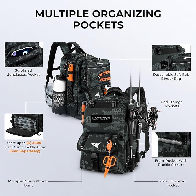 KastKing BaitSpace 50L Fishing Tackle Backpack with Removable Bait Binder,2 Rod Holders Storage Fishing Gear and Equipment