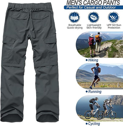 Mens Hiking Pants Quick Dry Lightweight Fishing Convertible Zip Off Safari Trousers