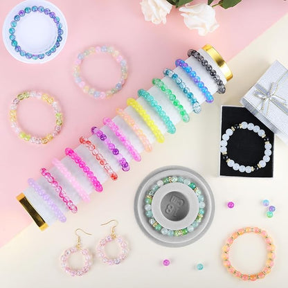 Funtopia 8mm Glass Beads for Jewelry Making, 4 Types 96 Colors Glass Beads Bracelet Making Kit, 2276pcs Round Crystal Beads for Bracelets Necklace Earrings DIY Crafts