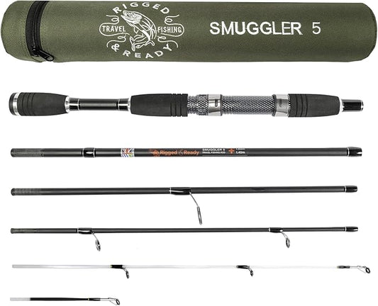 Rigged and Ready Smuggler Series Travel Fishing Rods. 6 Portable, Super Compact Spin, Bass, Carp, Lure, Rod Reel Combination and 5 Poles + Case. 2 or 4 Tips for Freshwater and Saltwater Fishing