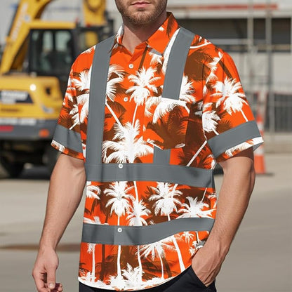 High Visibility Hawaiian Shirt for Men Tropical Shirts Custom Name Floral Outfit Reflective Safety Workwear