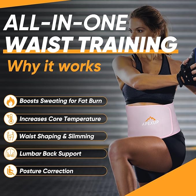 APEXUP Sweat Waist Trainer for Women and Men, Neoprene Waist Trimmer Belt Slimming Sweat Band with Removable Lumbar Support