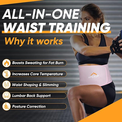 APEXUP Sweat Waist Trainer for Women and Men, Neoprene Waist Trimmer Belt Slimming Sweat Band with Removable Lumbar Support