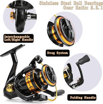 Telescopic Fishing Rod and Reel Combo – Collapsible 5.9ft Fishing Pole with Spinning Reel & Carry Bag, Travel Fishing Starter Kit for Beginners & Gifts