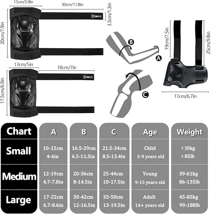 Skating Protective Gear Knee and Elbow Pads Wrist Guards for Roller Skating Skateboarding, Skate Pads Adult Knee Pads