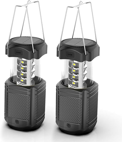 2 Pack Camping Lantern 5000mAh Solar Hand Crank Telescopic LED Flashlight USB Charger for Power Outages ,Portable Rechargeable Battery Powered Operated Lanterns Lamp, Camping Gear Accessories