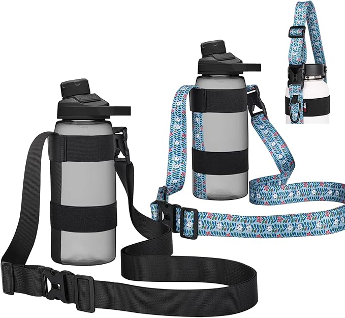 HEYSKAY Water Bottle Holder With Handle and Adjustable Shoulder Strap, Sling With Carabiner for 12oz-40oz Hydro Flask, Sports, Gym, Hiking, Camping, Walking
