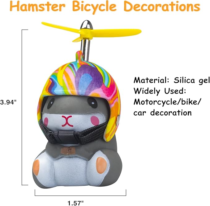wonuu Duck Bike Bell with Light and Helmet Cute Hamster Bicycle Horn, Dashboard Decoration Hamster Toy Motorcycle Bike Bells Rubber Duck Car Dashboard Decorations (Rainbow-Hamster)