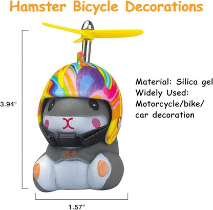 wonuu Duck Bike Bell with Light and Helmet Cute Hamster Bicycle Horn, Dashboard Decoration Hamster Toy Motorcycle Bike Bells Rubber Duck Car Dashboard Decorations (Rainbow-Hamster)