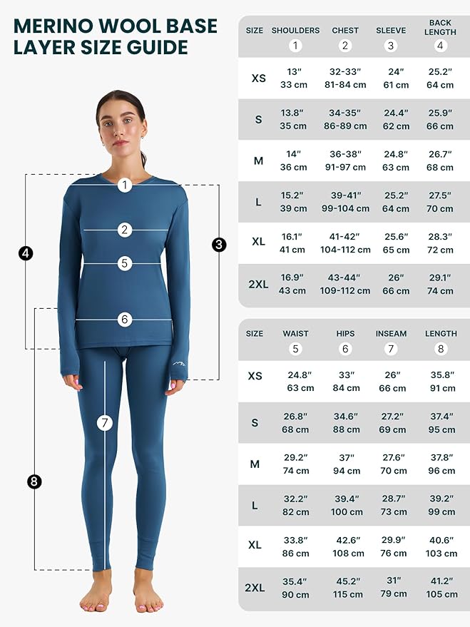 Merino.tech Women’s Merino Wool Base Layer Set - Zip-Up Heavyweight, Midweight Thermal Top & Bottom